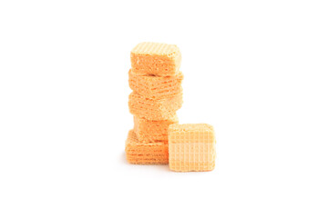 Square wafer biscuit isolated on white background, Homemade wafer snack