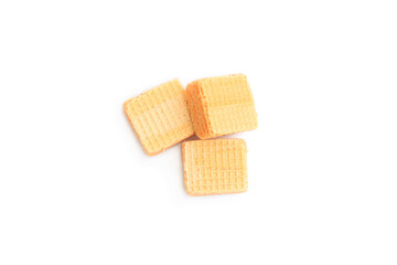 Square wafer biscuit isolated on white background, Homemade wafer snack