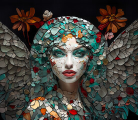 Emerald Gaze - Stained Glass Portrait of an Angel