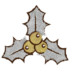 Clip art material: Hand-drawn Glitter Christmas holly