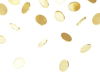 Falling coins isolated on white background. 3d illustration.