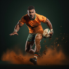 Un joueur de rugby qui court avec le ballon