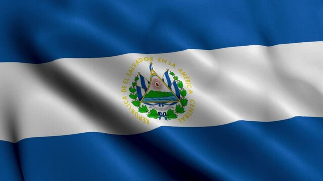 El Salvador Flag. Waving  Fabric Satin Texture of the Flag of El Salvador 3D illustration. Real Texture Flag of the El Salvador