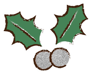 Clip art material: Hand-drawn Glitter Christmas holly