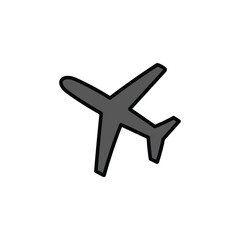 Obraz premium A hand-drawn cartoon airplane icon on a white background.