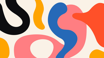 Hand drawn flat design. Colorful abstract doodle background with liquid organic shapes. Trendy memphis style