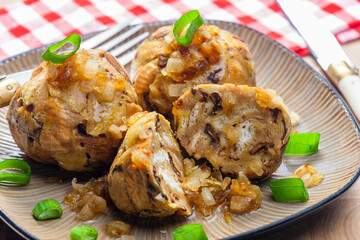 mushroom dumplings with spring onion