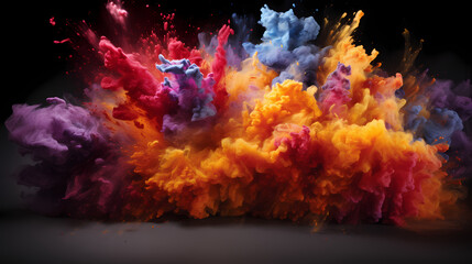 Color aerosol  with cloud of colored powders stock photo, in the style of light orange and teal, video glitches, high quality photo, colorful explosion.