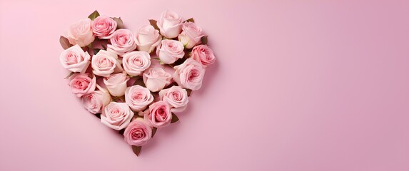 Heart-shaped rose buds frame a pink background for Valentine's Day.