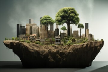 piece of land with high-rise buildings and very few trees, environmental problems, air pollution, disappearance of trees
