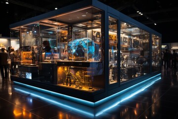 Tradeshow booth dedicated to showcasing innovative robotics, Generative AI - obrazy, fototapety, plakaty