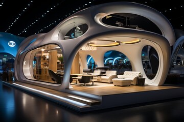 Obraz premium Tradeshow booth designed to resemble a futuristic spaceship, Generative AI