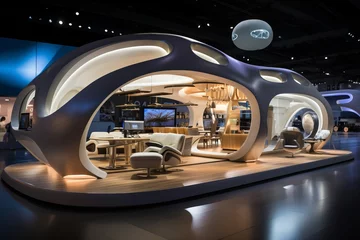 Deurstickers Tradeshow booth designed to resemble a futuristic spaceship, Generative AI © Shooting Star Std
