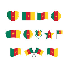 Cameroon flag icon set vector isolated on a white background. Cameroon Flag graphic design element. Flag of Cameroon symbols collection. Set of Cameroon flag icons in flat style