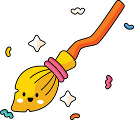 Witch broom Cute Vector Sticker 