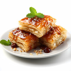 Pistachio baklava. Close-up. Traditional Middle Eastern Flavors. Traditional Turkish baklava. local name fistikli baklava