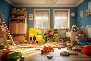 room full of toys, messy room, generative Ai