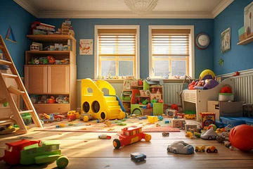 Fotobehang room full of toys, messy room, generative Ai © ezgi