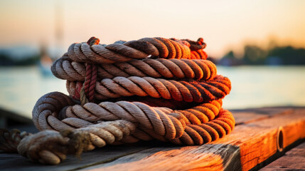 marine rope knot on dock harbor - obrazy, fototapety, plakaty