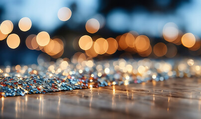Decor glitter blue and gold abstract background with  bokeh. Decoration for a party or celebration.