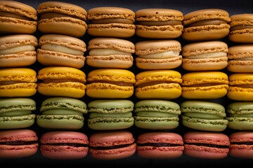 macaroons of different colors on a black background