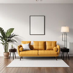 interior mockup of pleasant modern minimalist living room with soft sofa 3d render