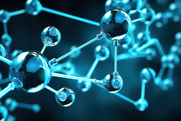 Atomic or Molecule Model in Blue Metallized Color