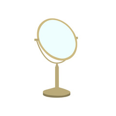 Golden mirror isolated on white. Make-up mirror vector illustration. Vanity mirror illustration.