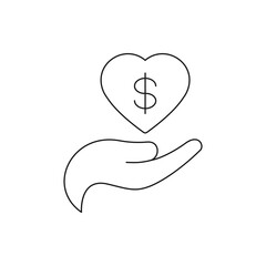 Money donation. Charity icon line style isolated on white background. Vector illustration
