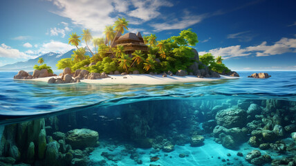 A Picturesque Tropical Island in the Sea - A Heavenly Retreat Generative AI