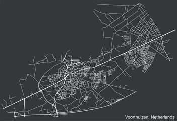 Detailed hand-drawn navigational urban street roads map of the Dutch city of VOORTHUIZEN, NETHERLANDS with solid road lines and name tag on vintage background