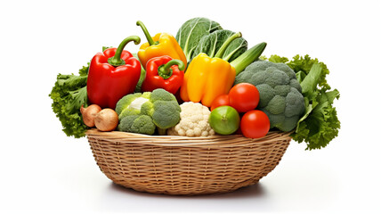 Basket Full of Vegetables on White Background Generative AI
