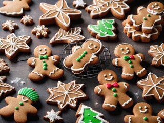Fototapeta na wymiar Christmas gingerbread cookies on a dark background. Homemade delicious Christmas gingerbread