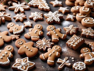 Obraz na płótnie Canvas Christmas gingerbread cookies on a dark background. Homemade delicious Christmas gingerbread