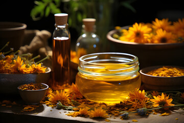 Organic ingredients used in the cosmetics, calendula herbs.
