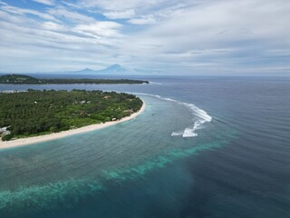 Aerial view of Gili Meno coastline, Indian Ocean, Bali, Indonesia