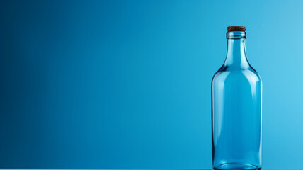 Empty Glass Bottle on Blue Background Generative AI