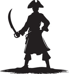 Pirates Silhouette, Pirate With Ship, Pirate On Sea Vector