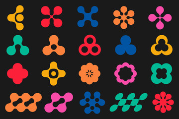 Set of colorful geometric shapes in trendy retro style. Cool set of Y2K shapes vector design. Modern geometric signs collection.