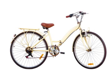 Foto op Canvas Side view dicut of Old vintage yellow bicycle isolated on transparent background with clipping path include, Classic City Bike, Retro styled image century bicycle, PNG File format © ISENGARD