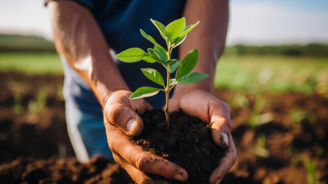 Hombre plantando esqueje en el huerto.