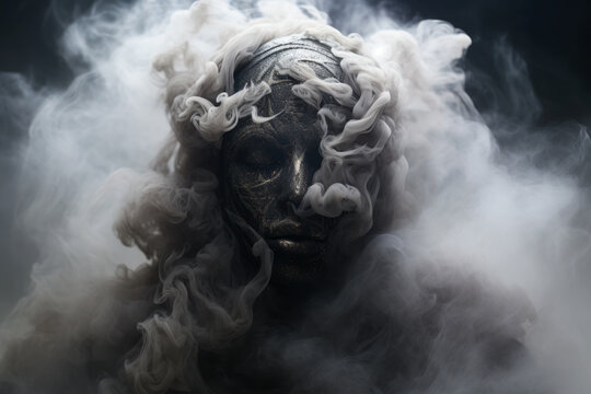 Criatura monstruo momia apareciendo entre el humo.