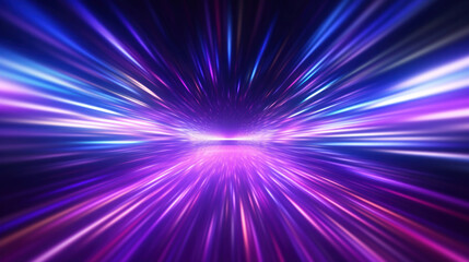 Abstract background in blue and purple neon glow colors.Panoramic high speed technology concept. motion Blur. - obrazy, fototapety, plakaty