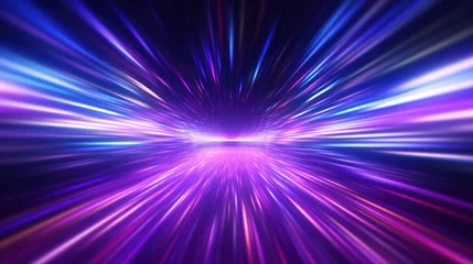 Fotobehang Abstract background in blue and purple neon glow colors.Panoramic high speed technology concept. motion Blur. © tong2530