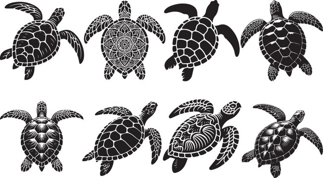 Turtle Marine Animal Vector, Sea Turtle Silhouette Clipart