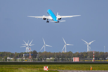 Fototapeta premium Passenger plane taking off from the runway, Schiphol, Amsterdam, The Netherlands