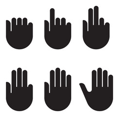 Counting hand signs black silhouette set icons