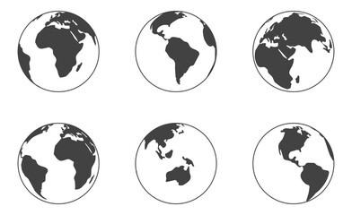 Earth globe black silhouette isolated on white background. Vector symbol world sphere planet.