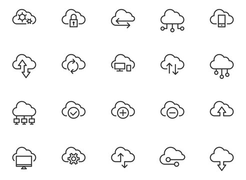 Set technology icon vector cloud computing connection. Big data global server. Line design symbol.