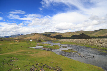 Fototapeta na wymiar Landscape of the Orkhon Valley in Mongolia